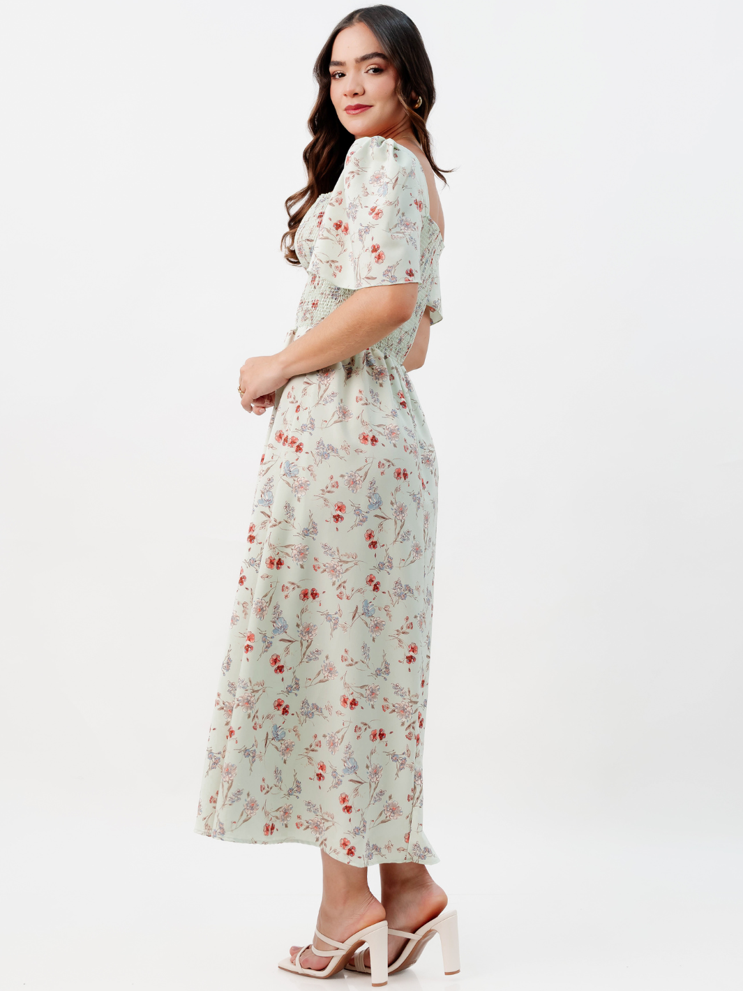 VESTIDO CASUAL LARGO LUCRECIA VERDE FLOREADO