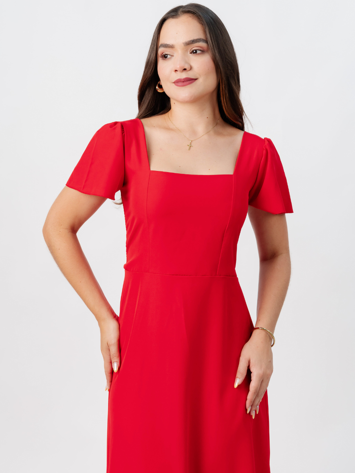 VESTIDO CASUAL LARGO AMELIA ROJO