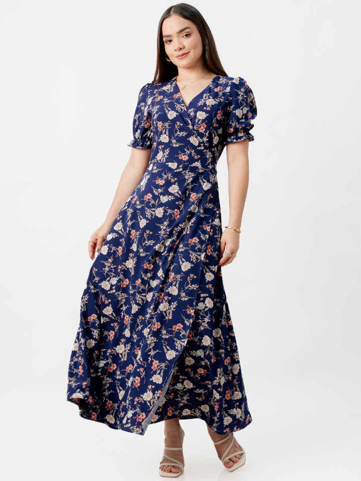 VESTIDO ENVOLVENTE ANI AZUL FLOREADO