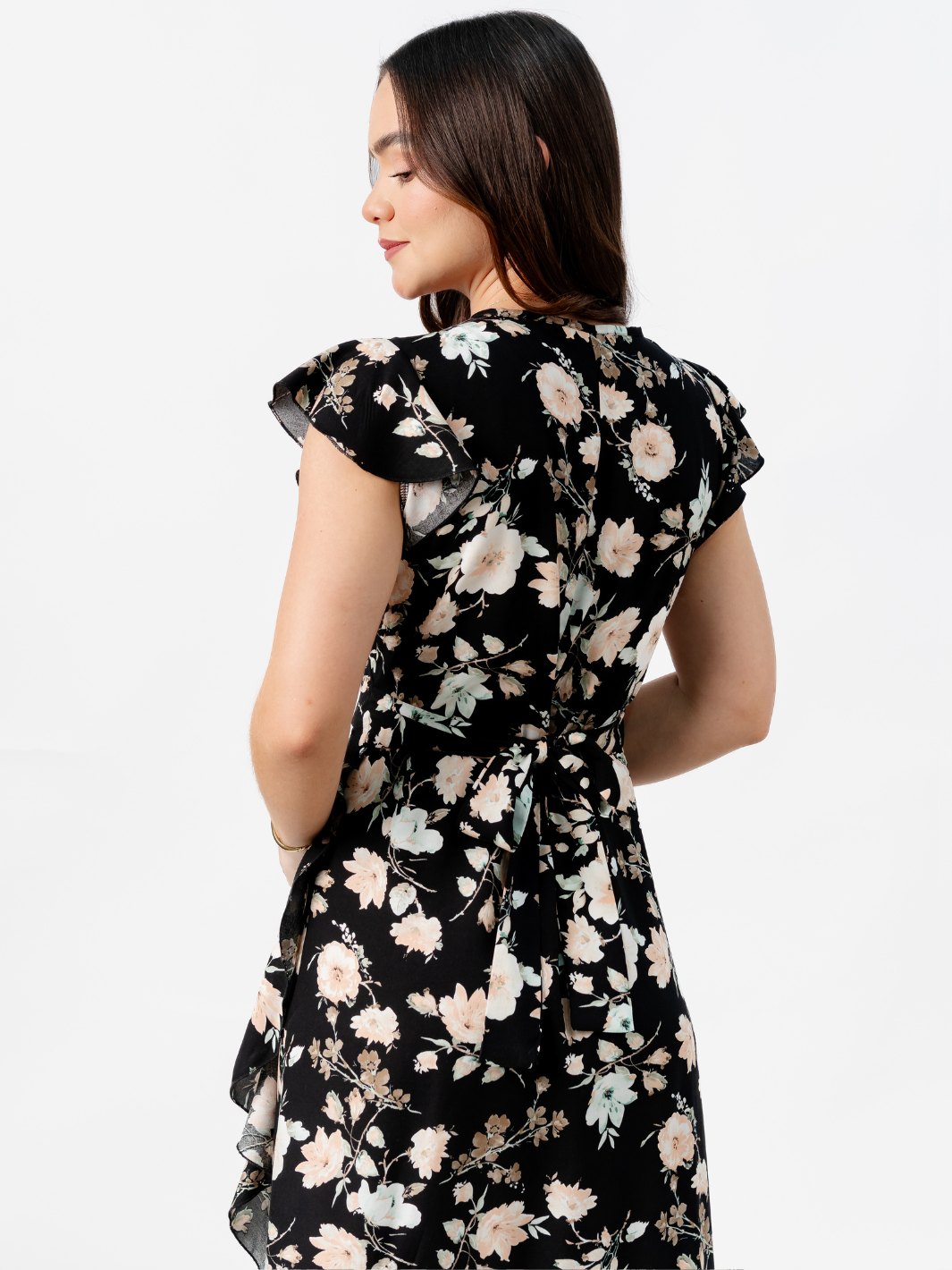 VESTIDO ENVOLVENTE MICAELA NEGRO FLOREADO