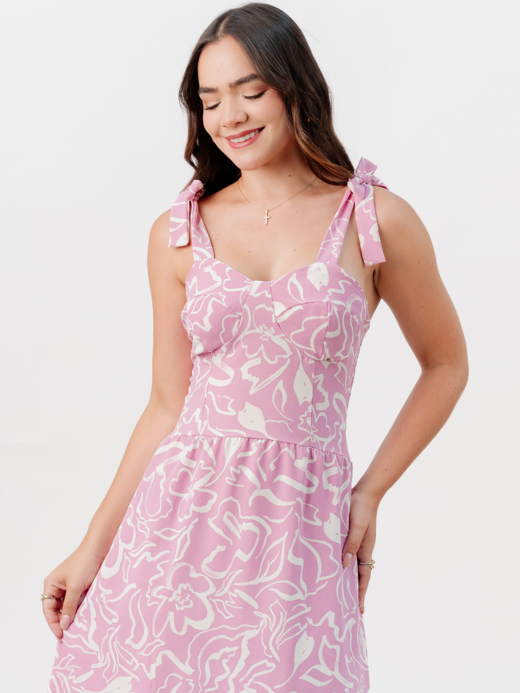 VESTIDO MIDI ESTILO CORSET LEYDI ROSA FLOREADO