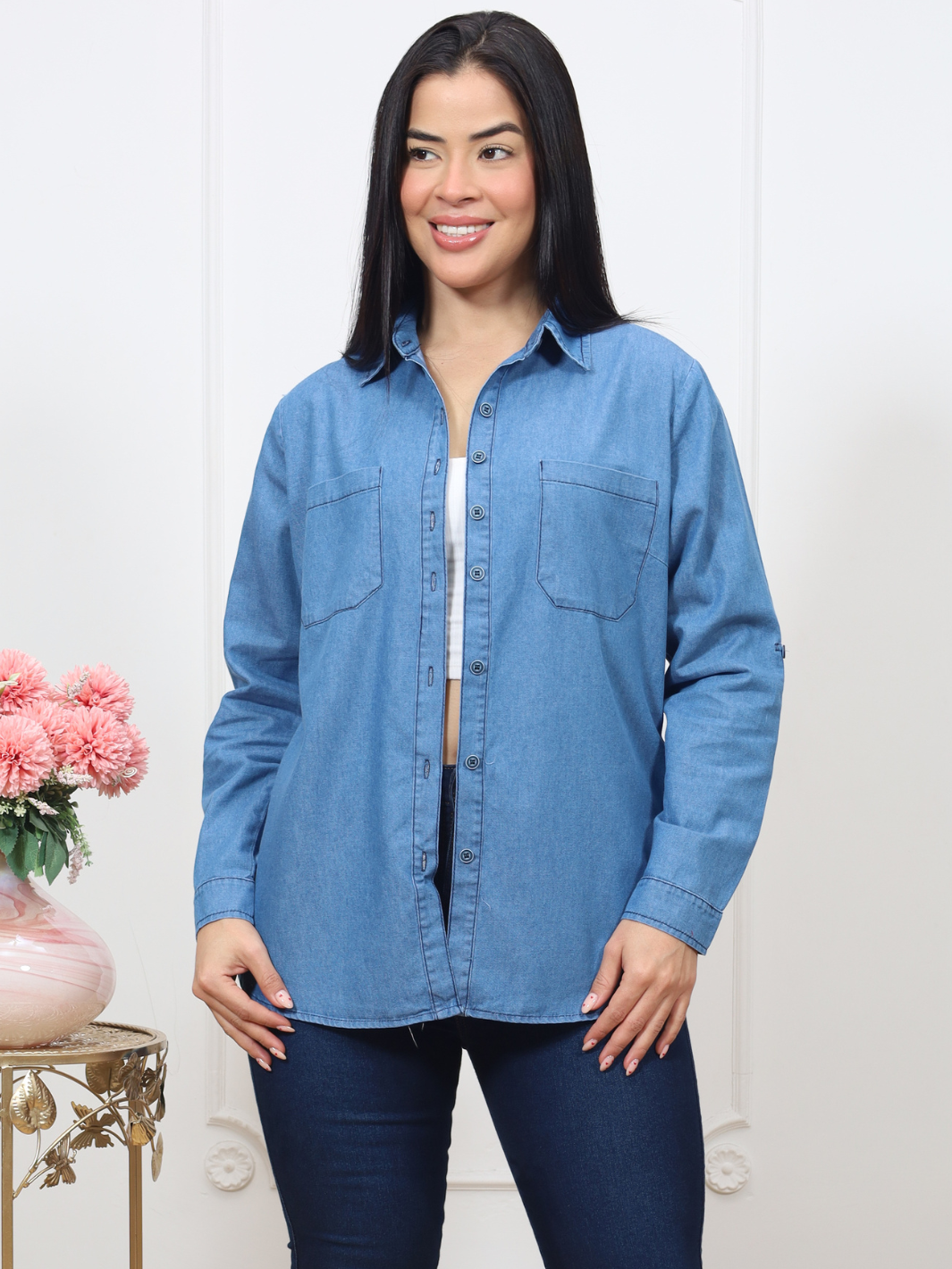 BLUSA CAMISERA DENIM FLORENCIA CELESTE