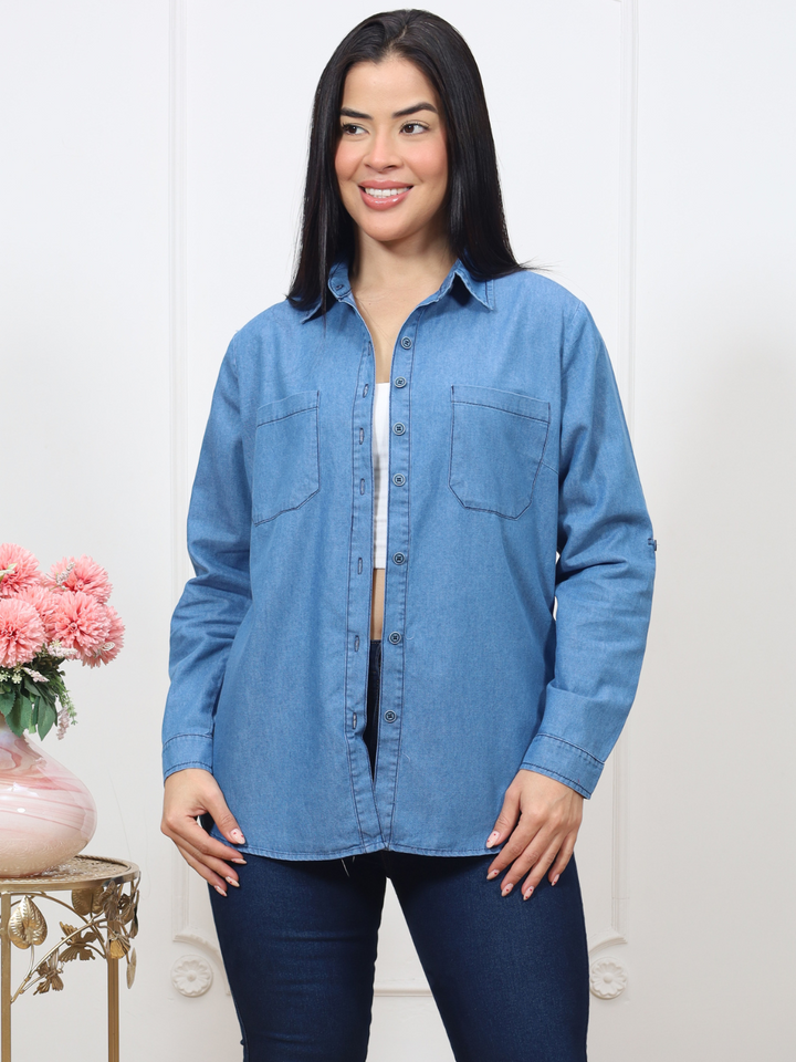 BLUSA CAMISERA DENIM FLORENCIA CELESTE