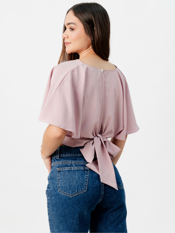 BLUSA CORTA CON MANGAS CON VUELO ROSIE ROSADO