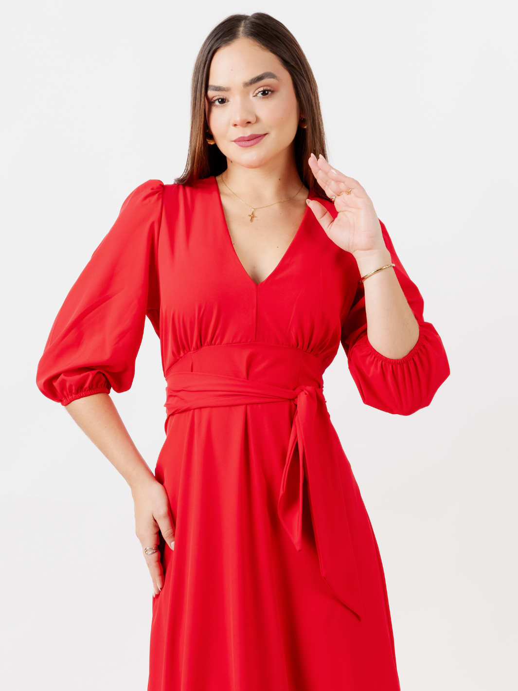VESTIDO LARGO CON LAZO RAFA ROJO