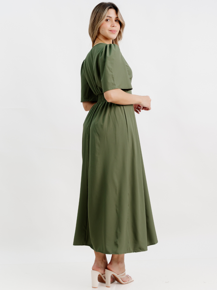 VESTIDO CASUAL LARGO LISA VERDE