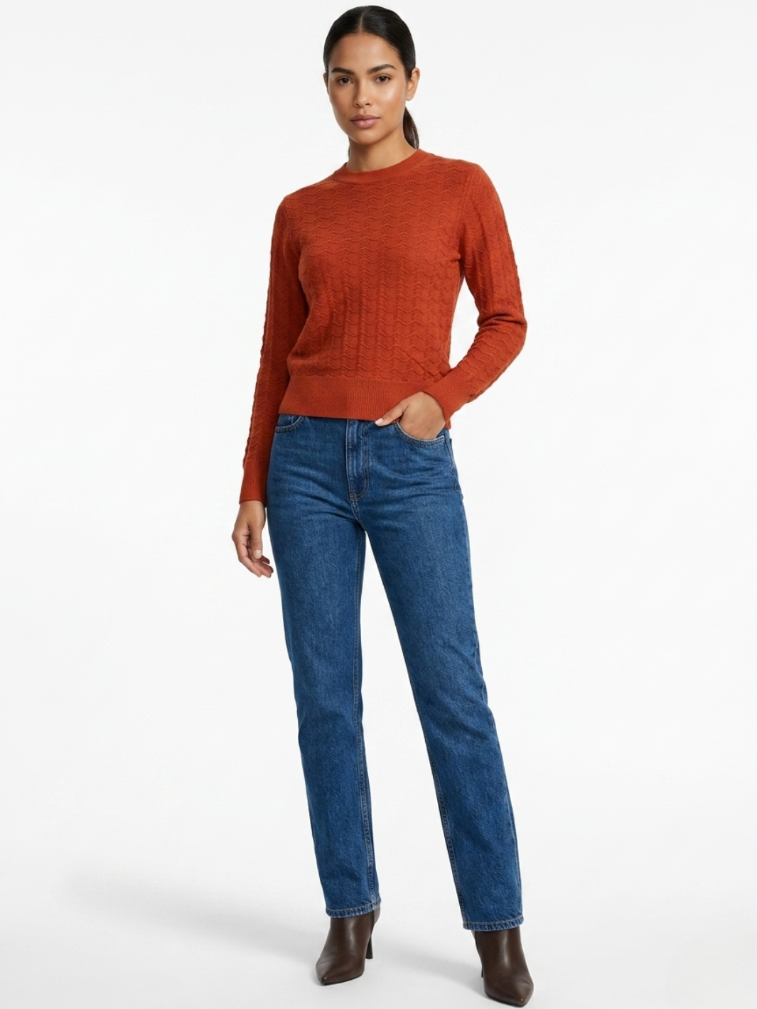 CHOMPA TEJIDA CON CUELLO REDONDO GLORIA RUST