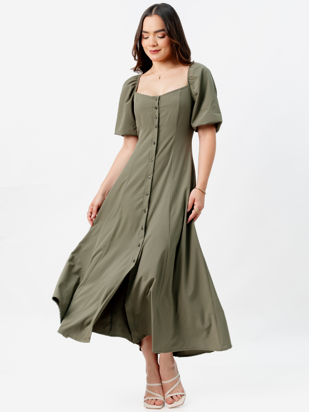 VESTIDO LARGO CON BOTONES MAGDALENA OLIVO