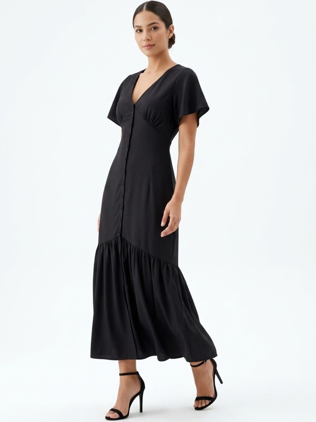 VESTIDO CASUAL CON BOTONES DELANTEROS MONSERRAT NEGRO