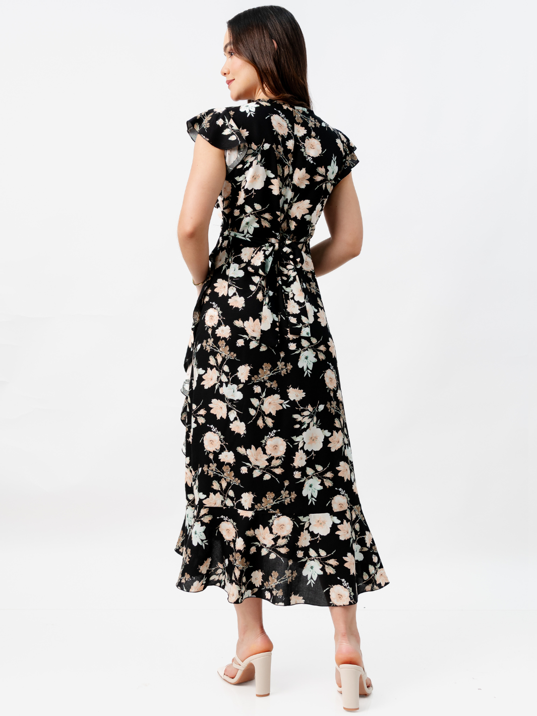 VESTIDO ENVOLVENTE MICAELA NEGRO FLOREADO