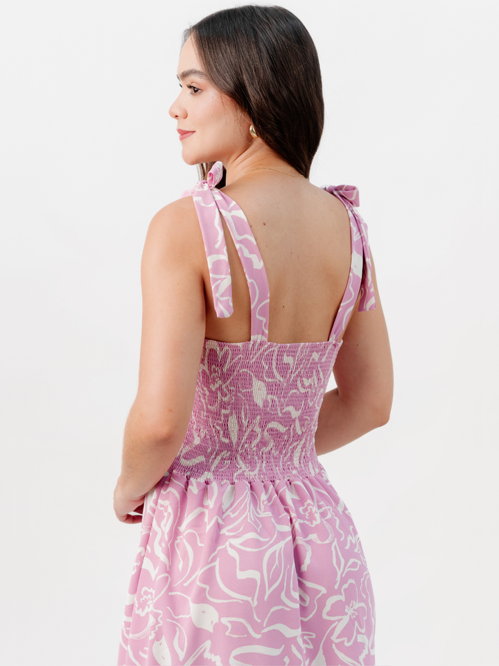 VESTIDO MIDI ESTILO CORSET LEYDI ROSA FLOREADO