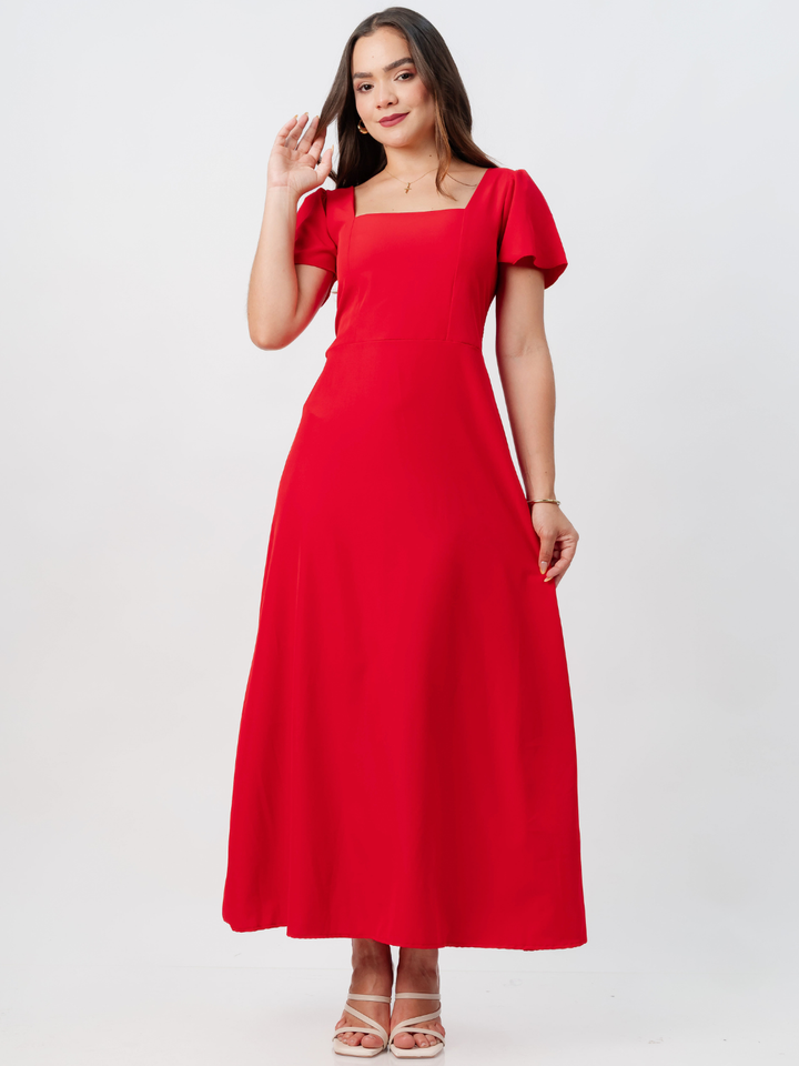 VESTIDO CASUAL LARGO AMELIA ROJO