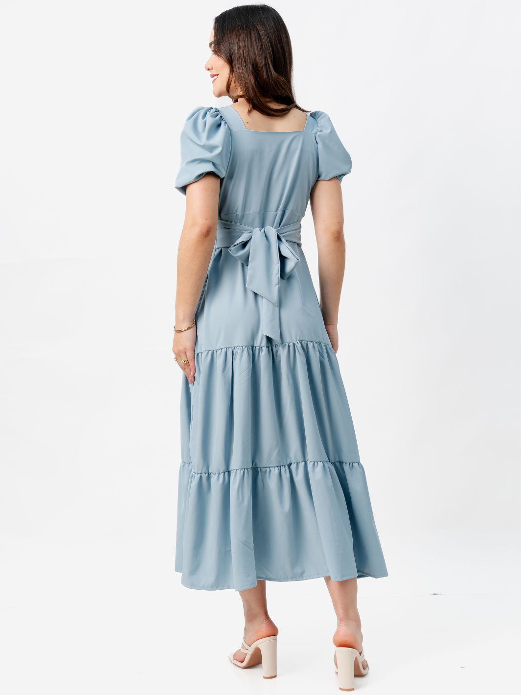 VESTIDO CASUAL LARGO CON LAZO TILZA CEMENTO