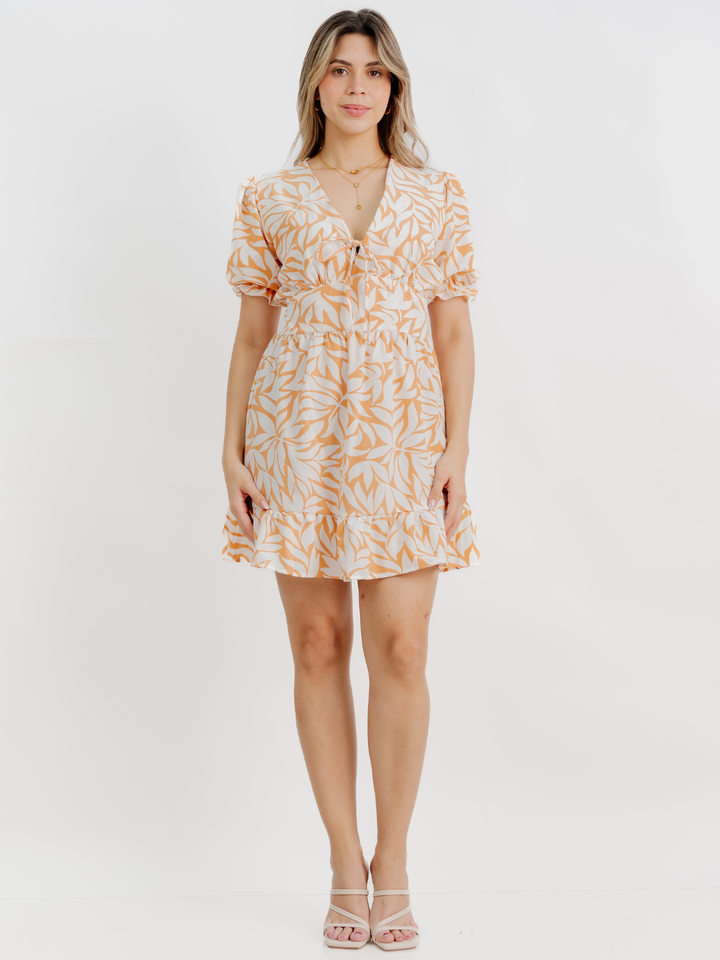 VESTIDO CORTO CON BOBO EN LA FALDA ARIEL DURAZNO