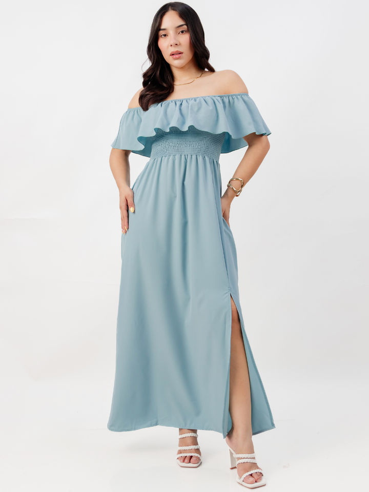 VESTIDO RUMBERO CASUAL LARGO MINERVA CEMENTO