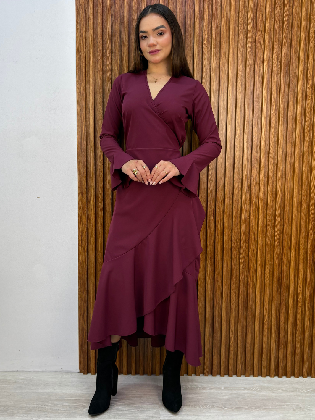 VESTIDO ENVOLVENTE MARIELLA VINO