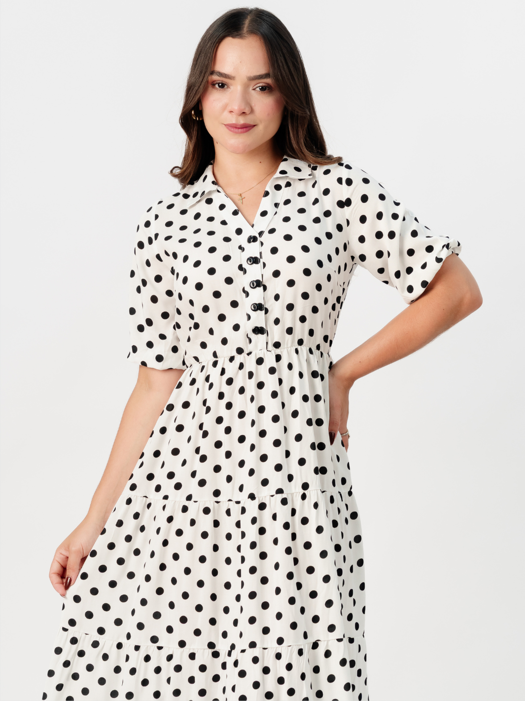 VESTIDO CAMISERO CON FALDA EN TIEMPOS ZAMIRA PERLA