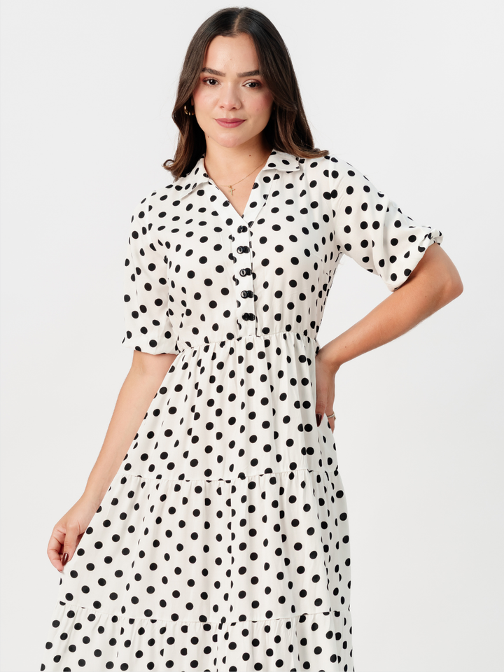 VESTIDO CAMISERO CON FALDA EN TIEMPOS ZAMIRA PERLA