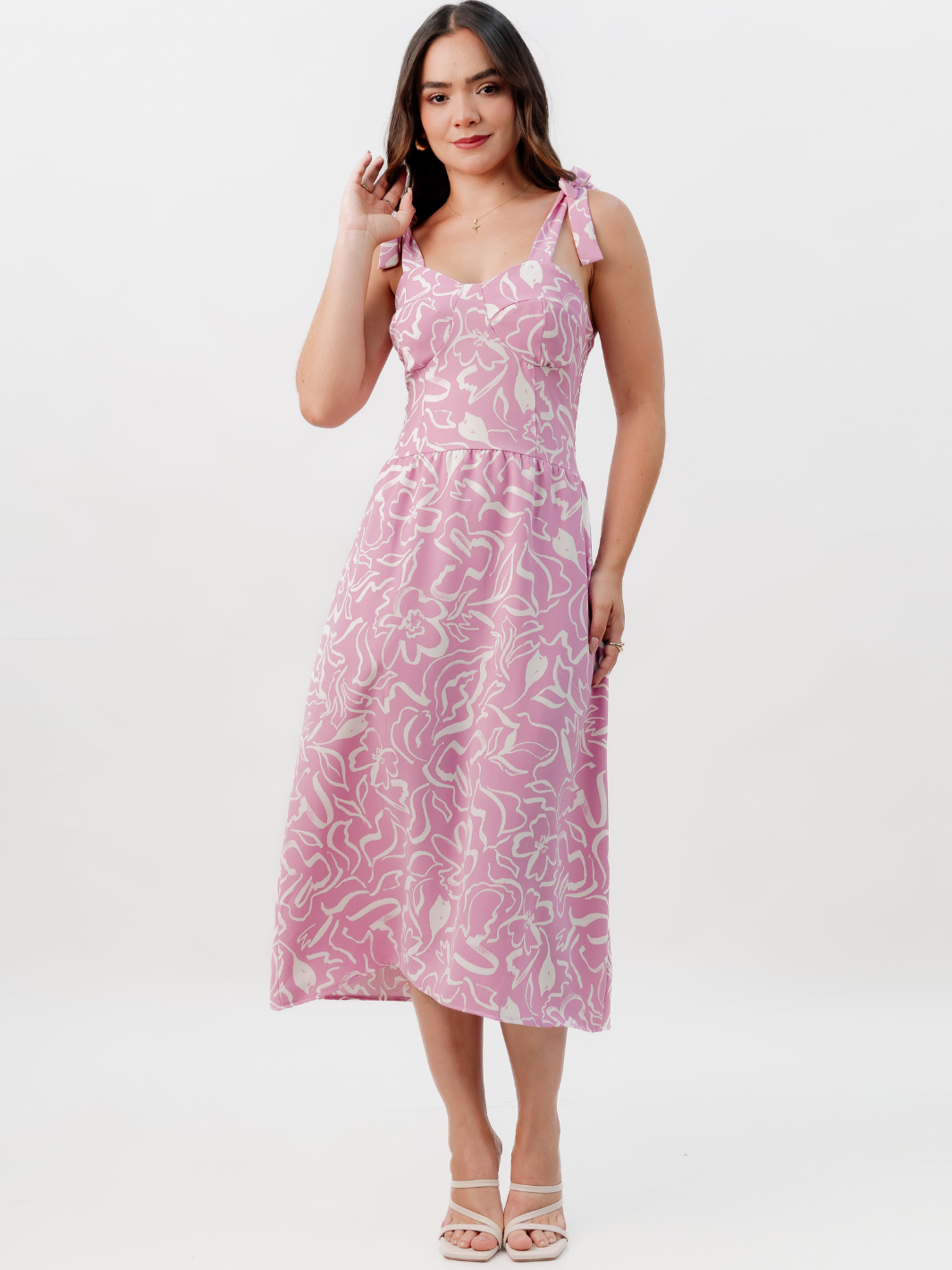 VESTIDO MIDI ESTILO CORSET LEYDI ROSA FLOREADO