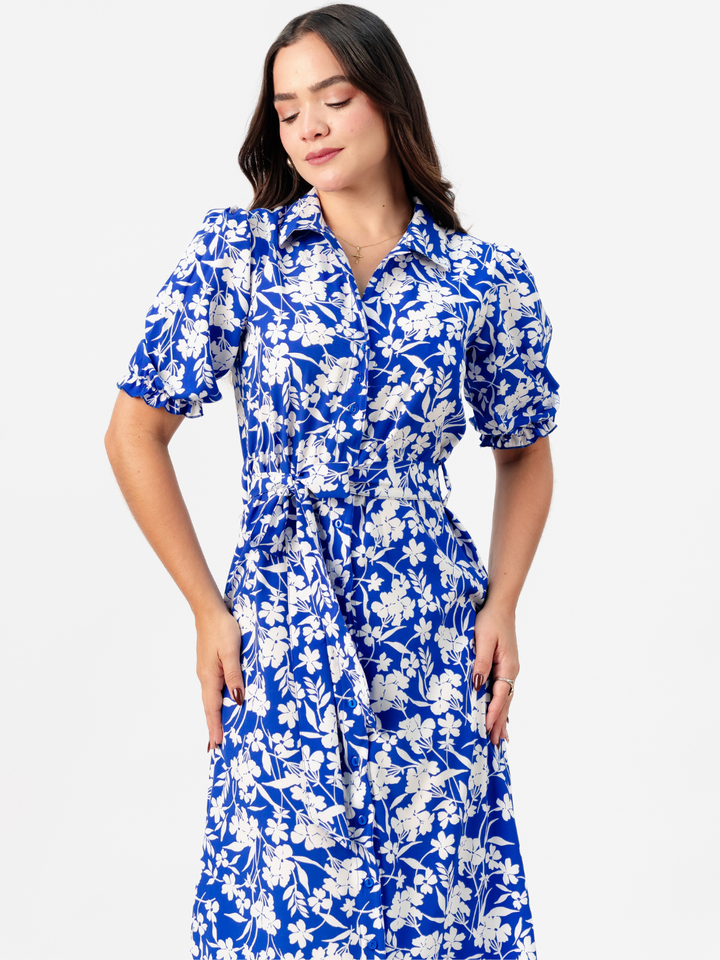 VESTIDO CAMISERO CON CINTURON ASIA AZULINO FLOREADO
