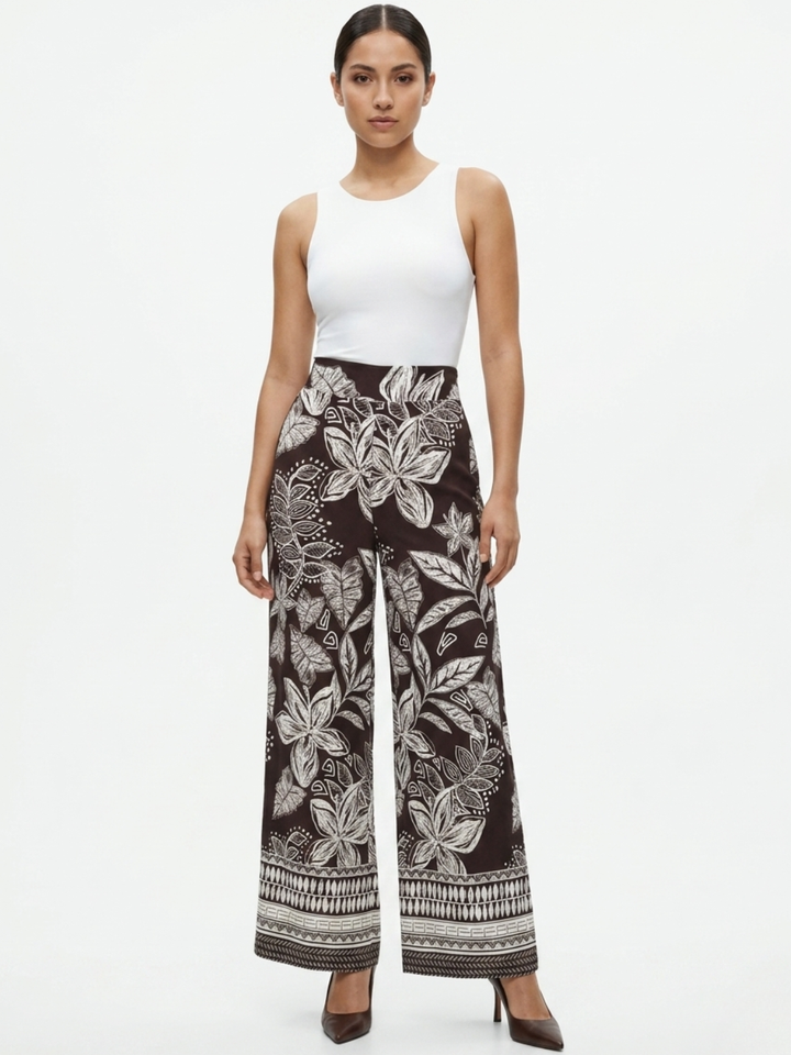PANTALON PALAZZO NORA CHOCOLATE FLOREADO