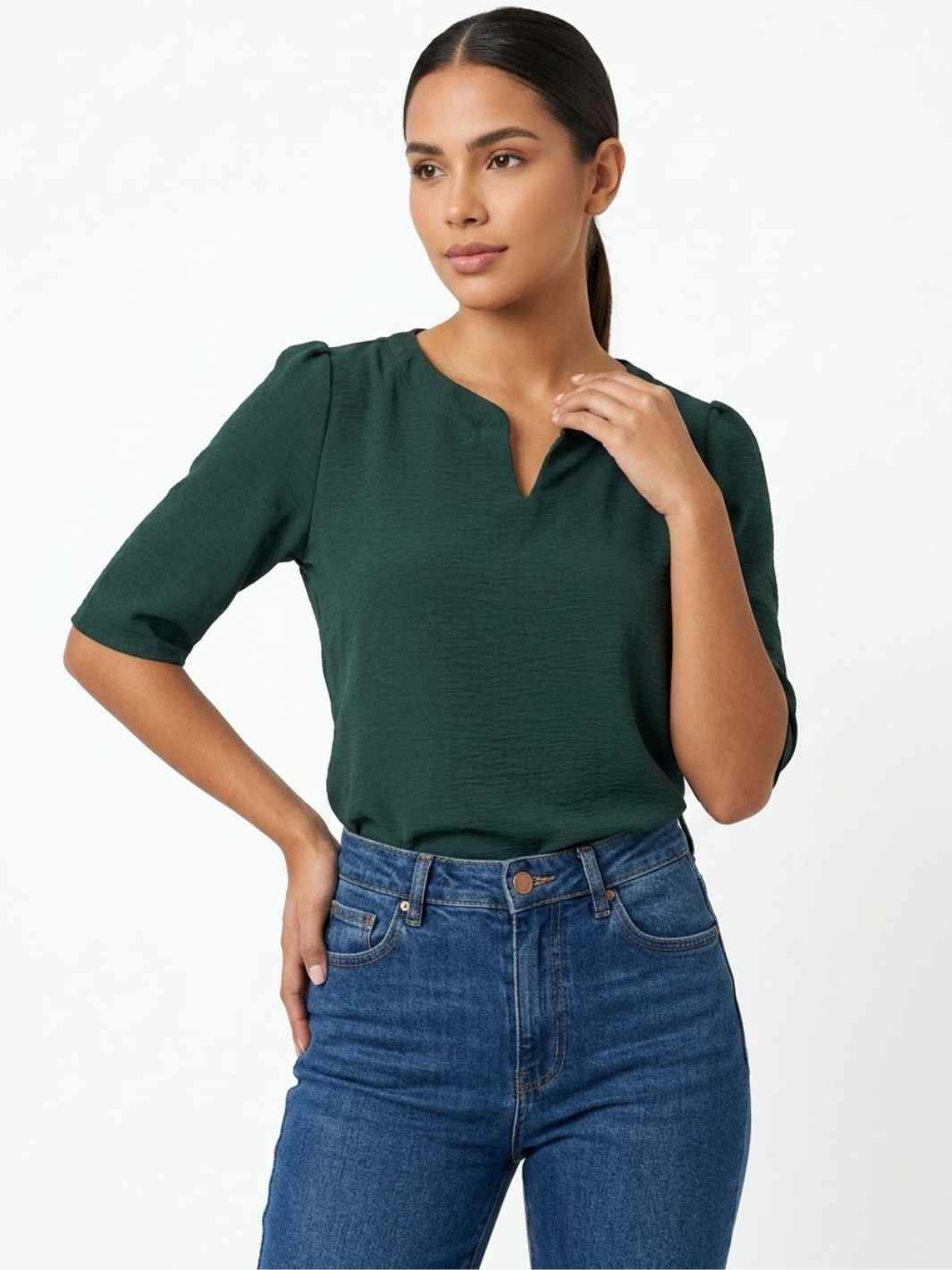 BLUSA CON MANGA 3/4 Y CUELLO REDONDO KIM VERDE