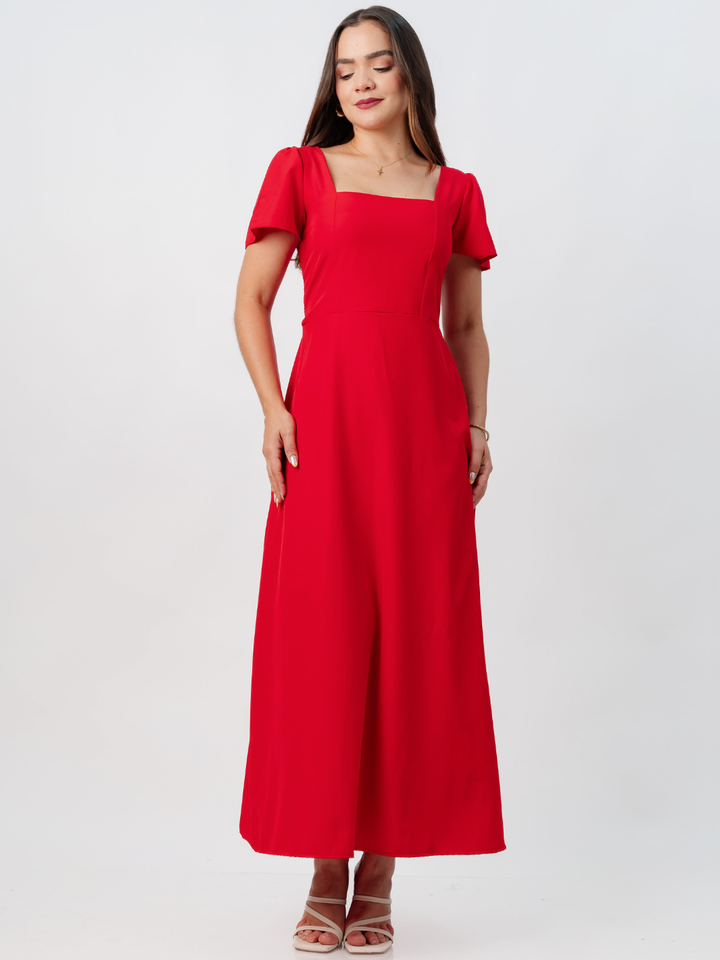 VESTIDO CASUAL LARGO AMELIA ROJO
