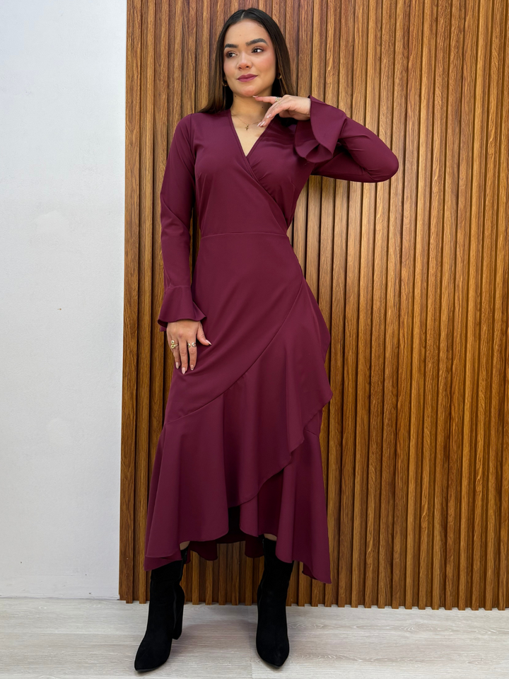 VESTIDO ENVOLVENTE MARIELLA VINO