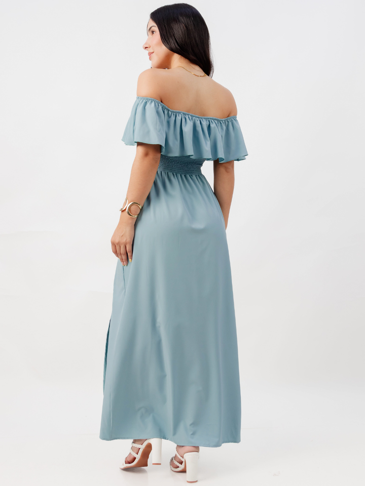 VESTIDO RUMBERO CASUAL LARGO MINERVA CEMENTO