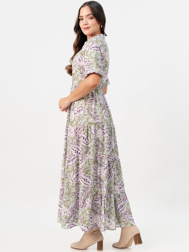 VESTIDO CAMISERO CON FALDA EN TIEMPOS ZAMIRA VERDE / LILA