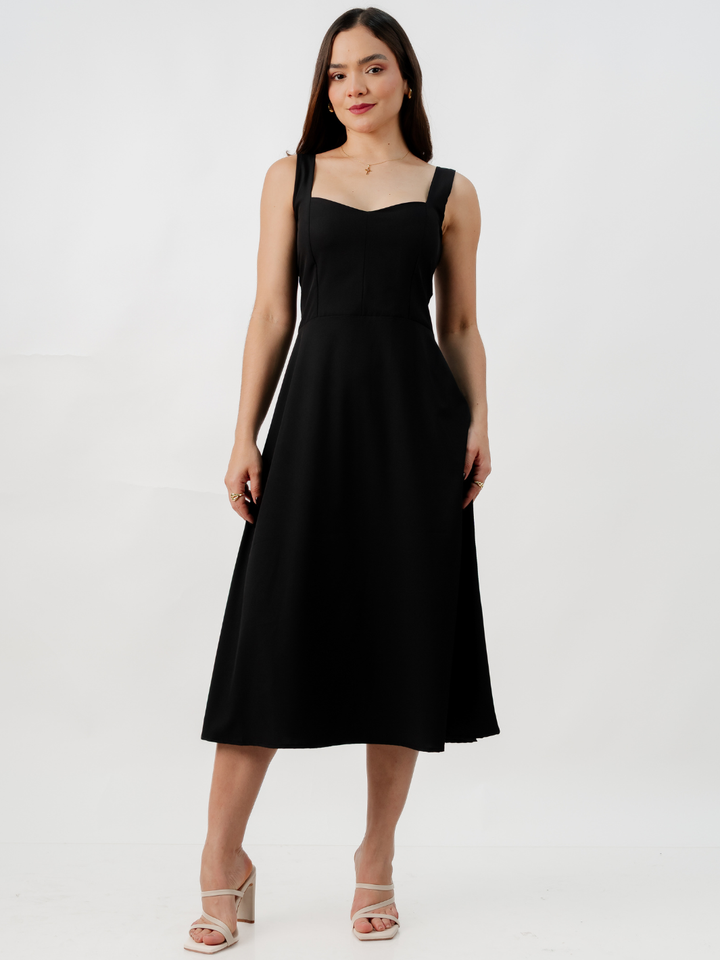 VESTIDO MIDI EN CORTE A SALLY NEGRO