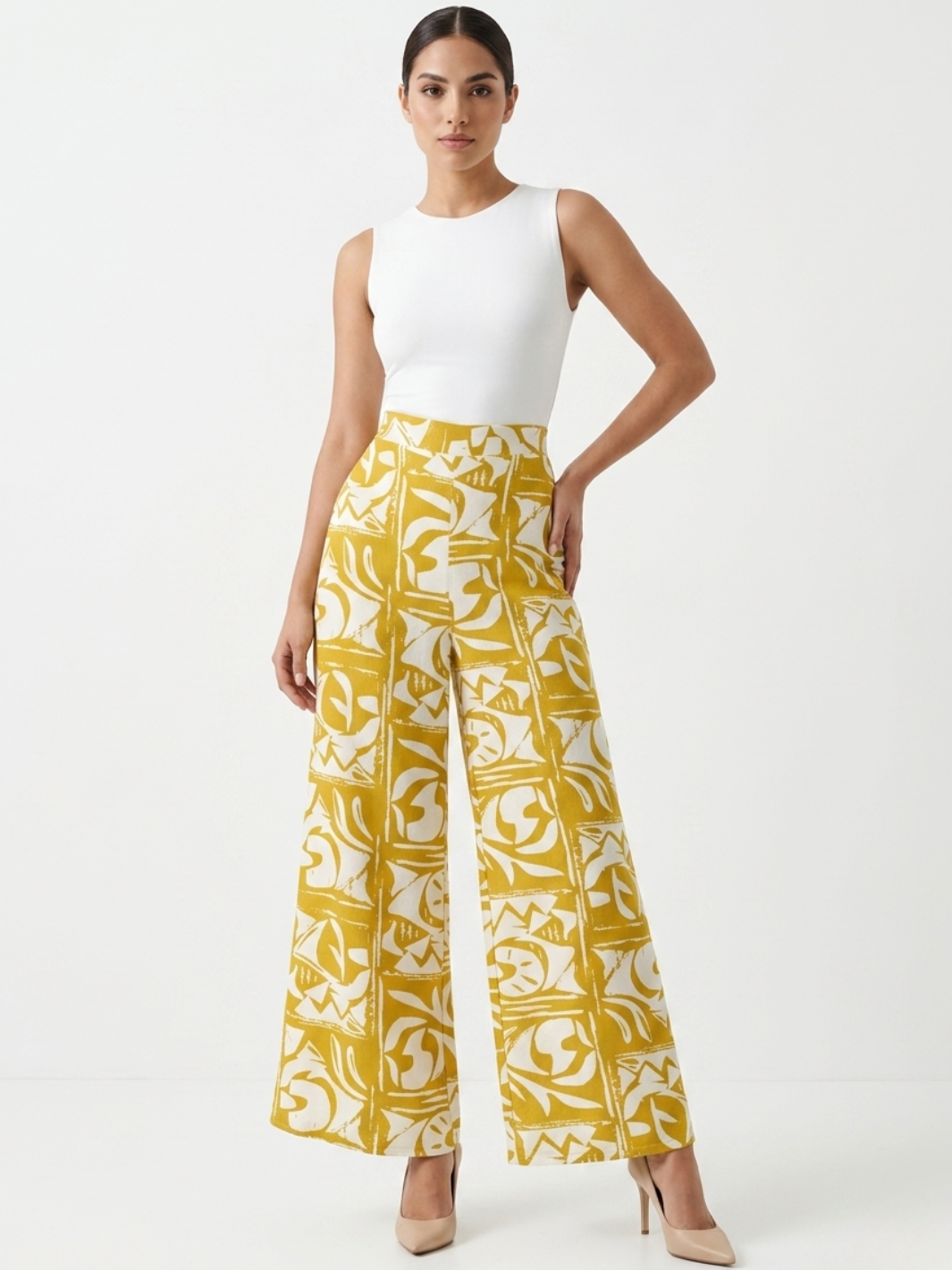 PANTALON PALAZZO NORA MOSTAZA