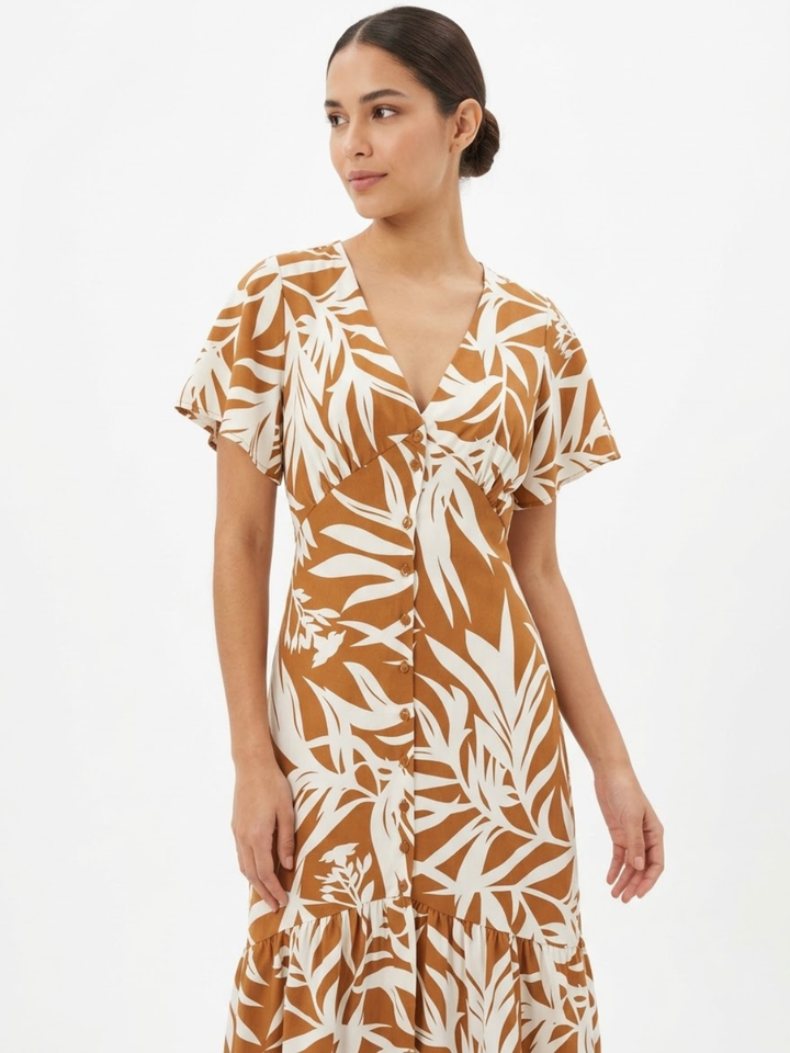 VESTIDO CASUAL CON BOTONES DELANTEROS MONSERRAT CAMEL FLOREADO