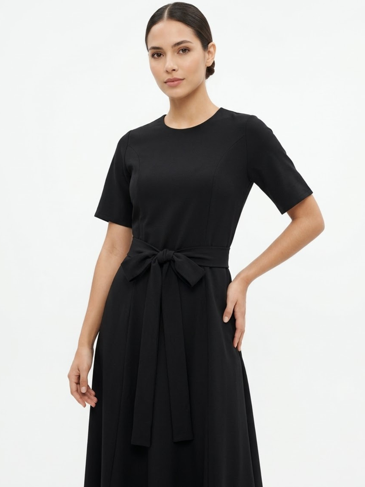 VESTIDO CASUAL MANGA CORTA CON LAZO MIREYA NEGRO