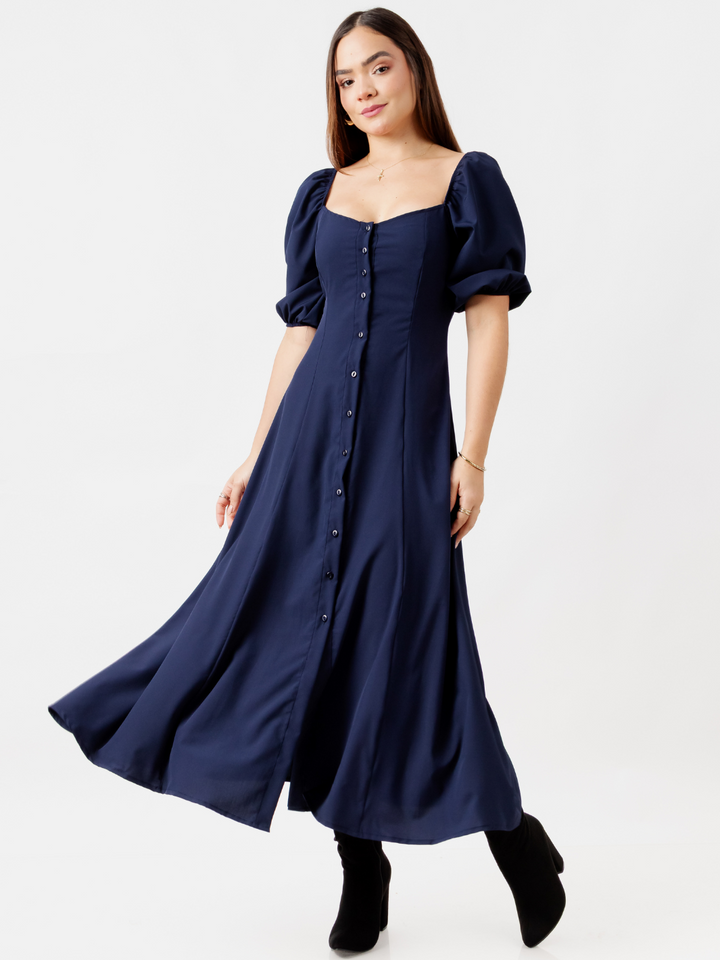 VESTIDO LARGO CON BOTONES MAGDALENA AZUL