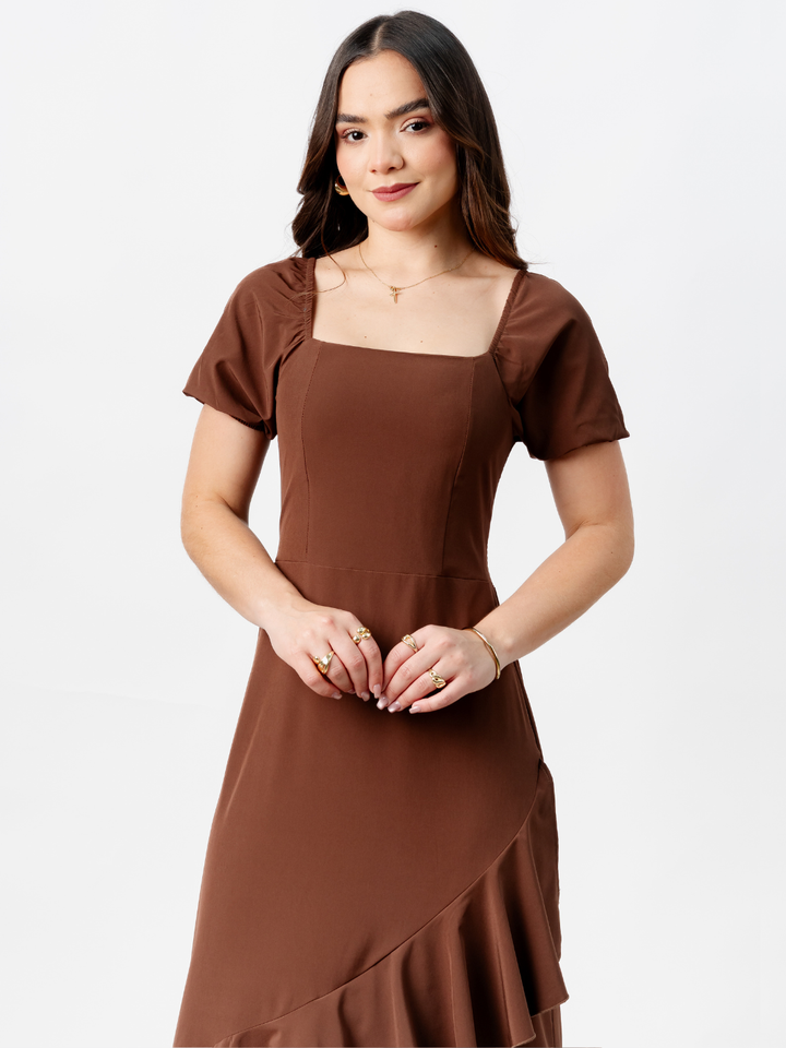 VESTIDO CASUAL LARGO PAOLA CHOCOLATE