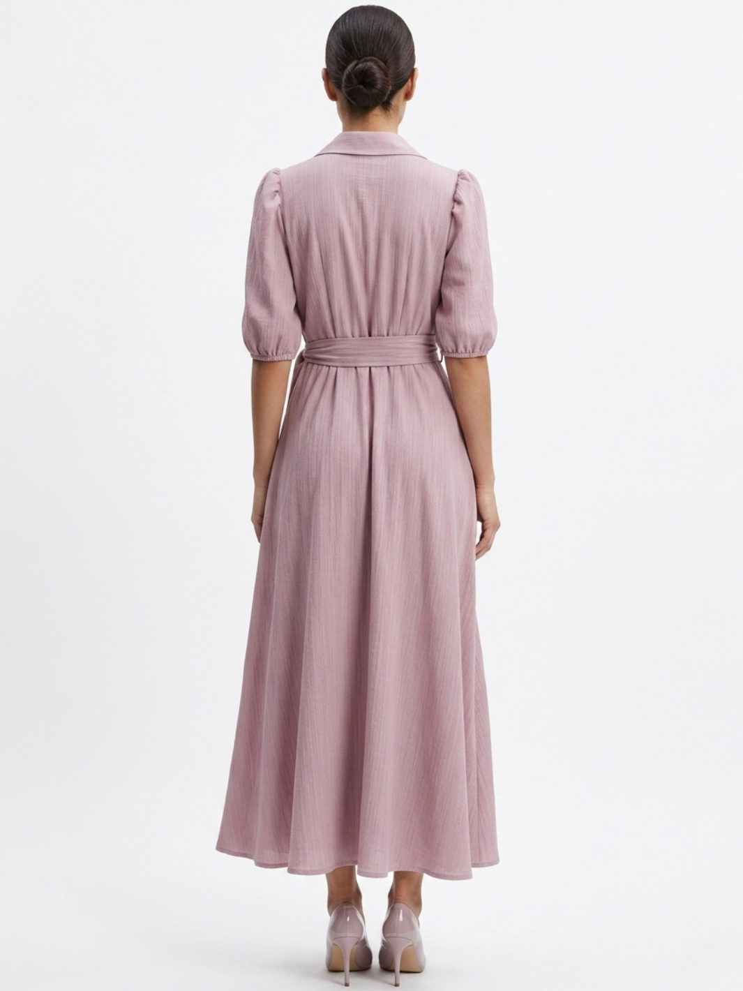 VESTIDO ENVOLVENTE CON CUELLO CAMISERO GRACE ROSA