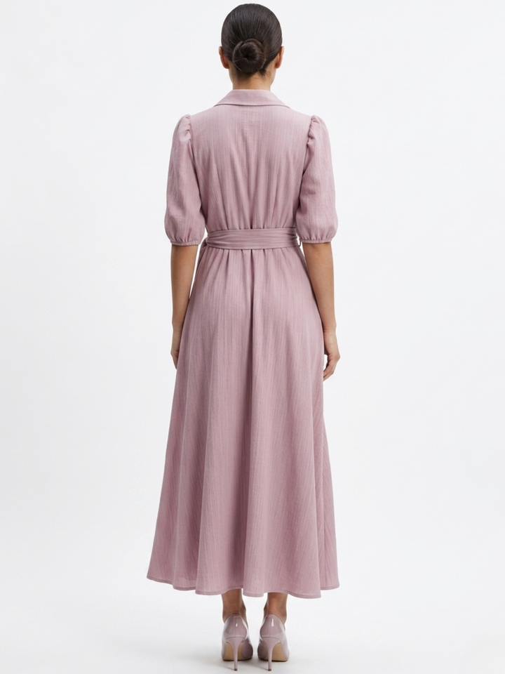 VESTIDO ENVOLVENTE CON CUELLO CAMISERO GRACE ROSA