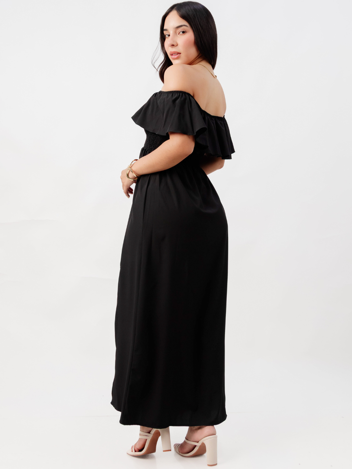 VESTIDO RUMBERO CASUAL LARGO MINERVA NEGRO