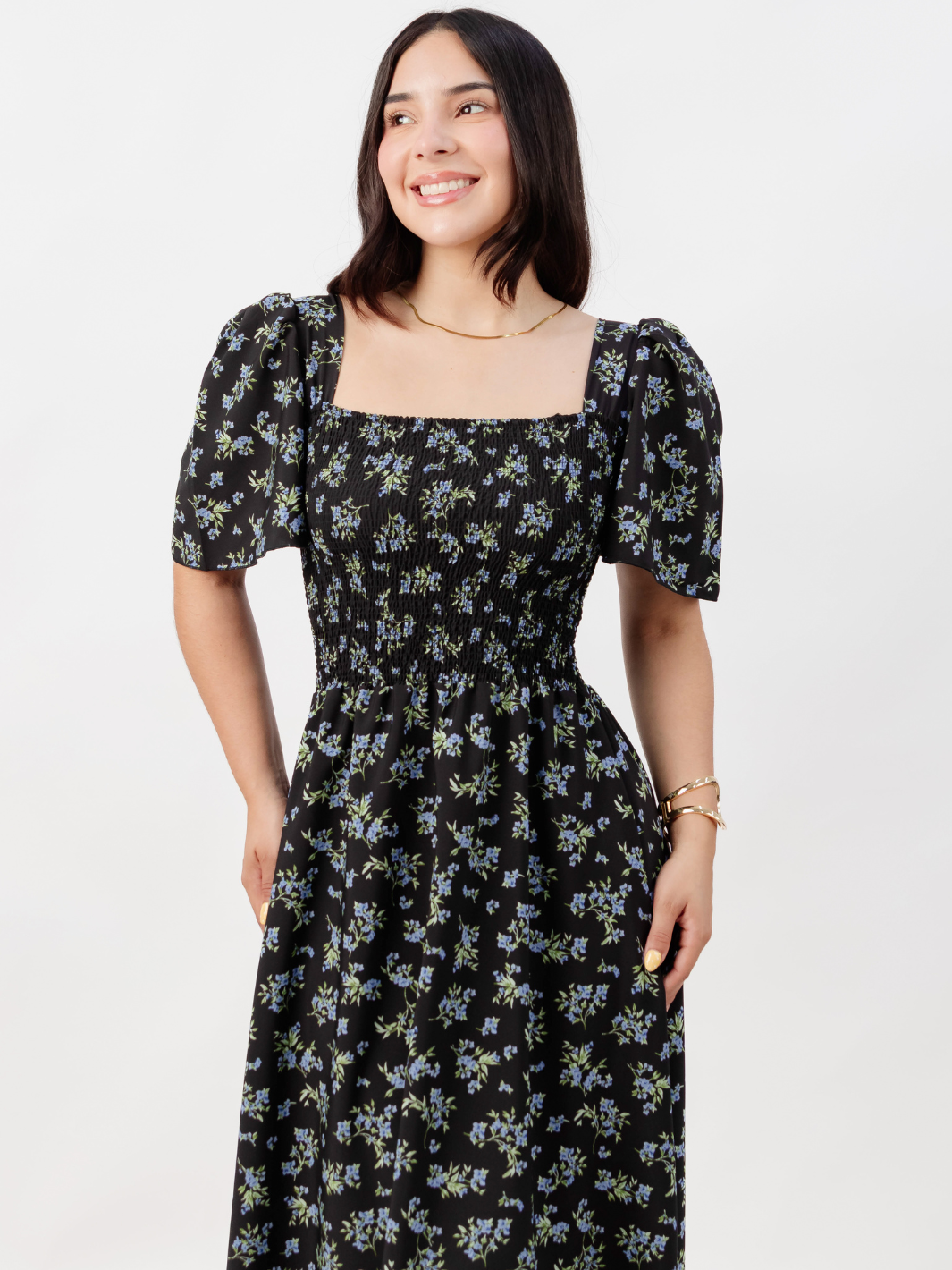 VESTIDO CASUAL LARGO LUCRECIA NEGRO FLOREADO