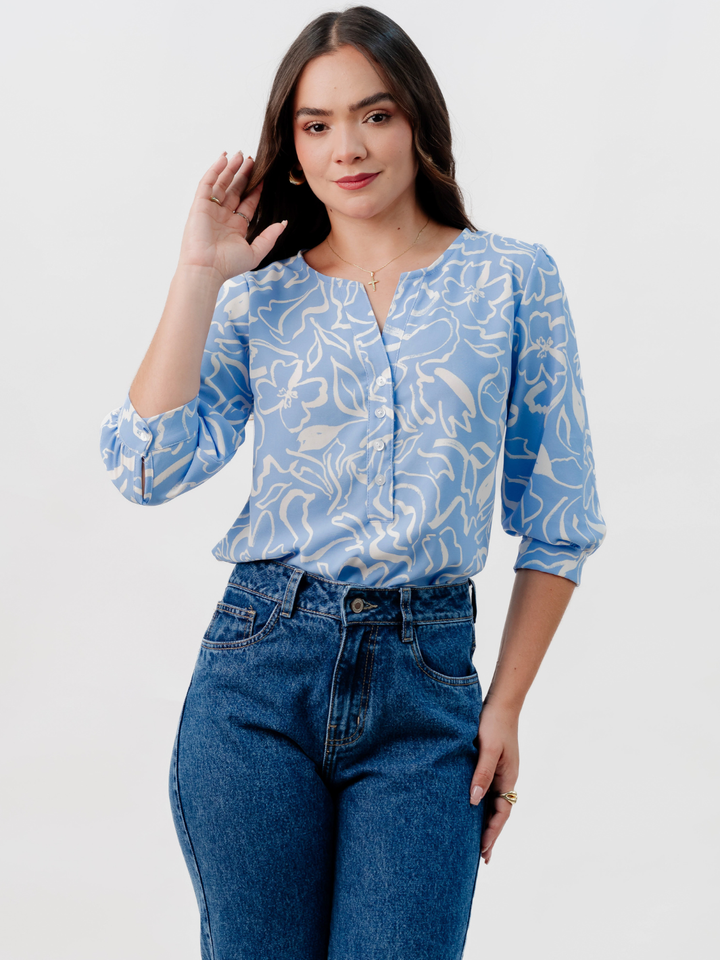 BLUSA MANGA 3/4 CALA ITALIANO FLOREADO