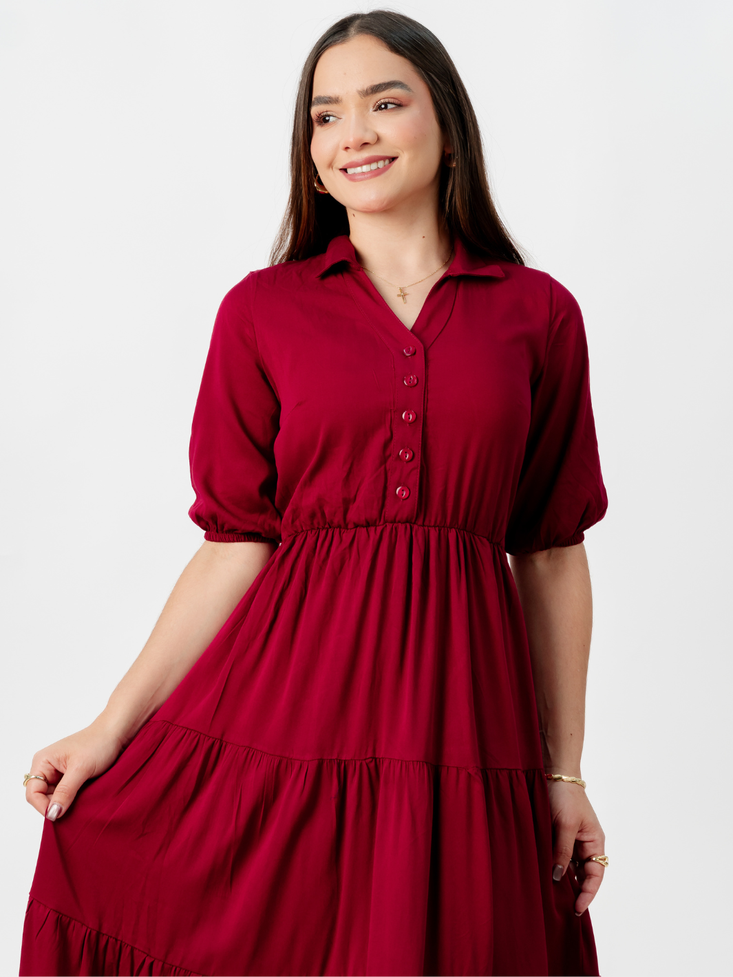 VESTIDO CAMISERO CON FALDA EN TIEMPOS ZAMIRA VINO