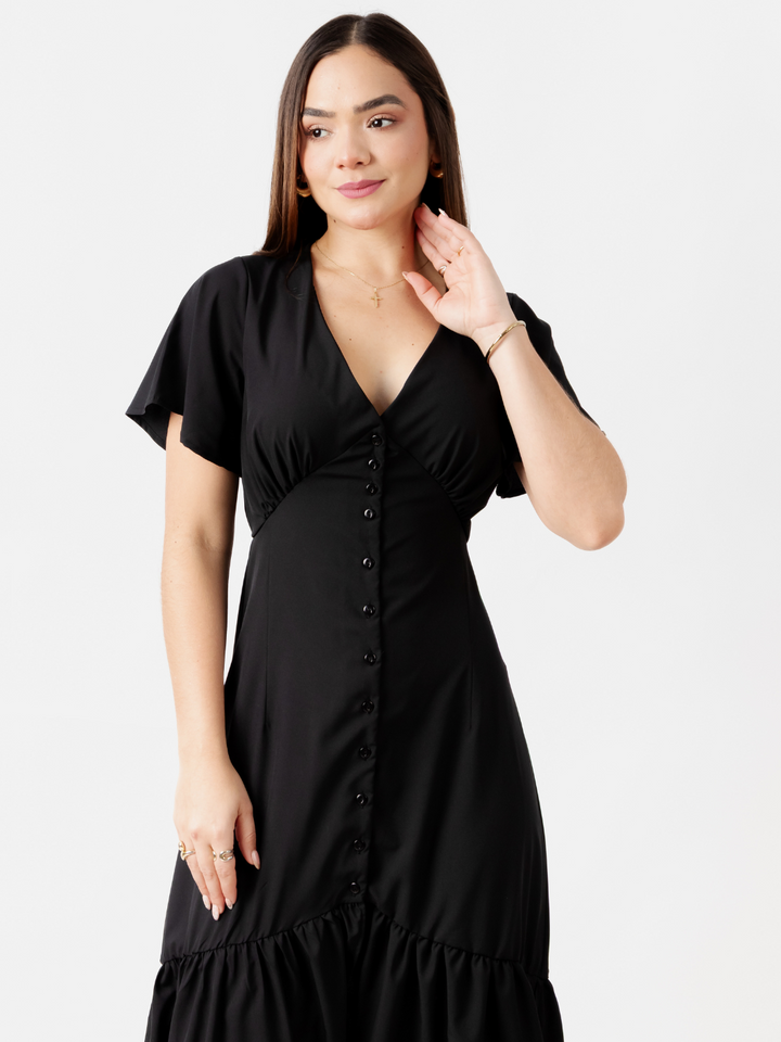 VESTIDO LARGO CON BOTONES MONSERRAT NEGRO