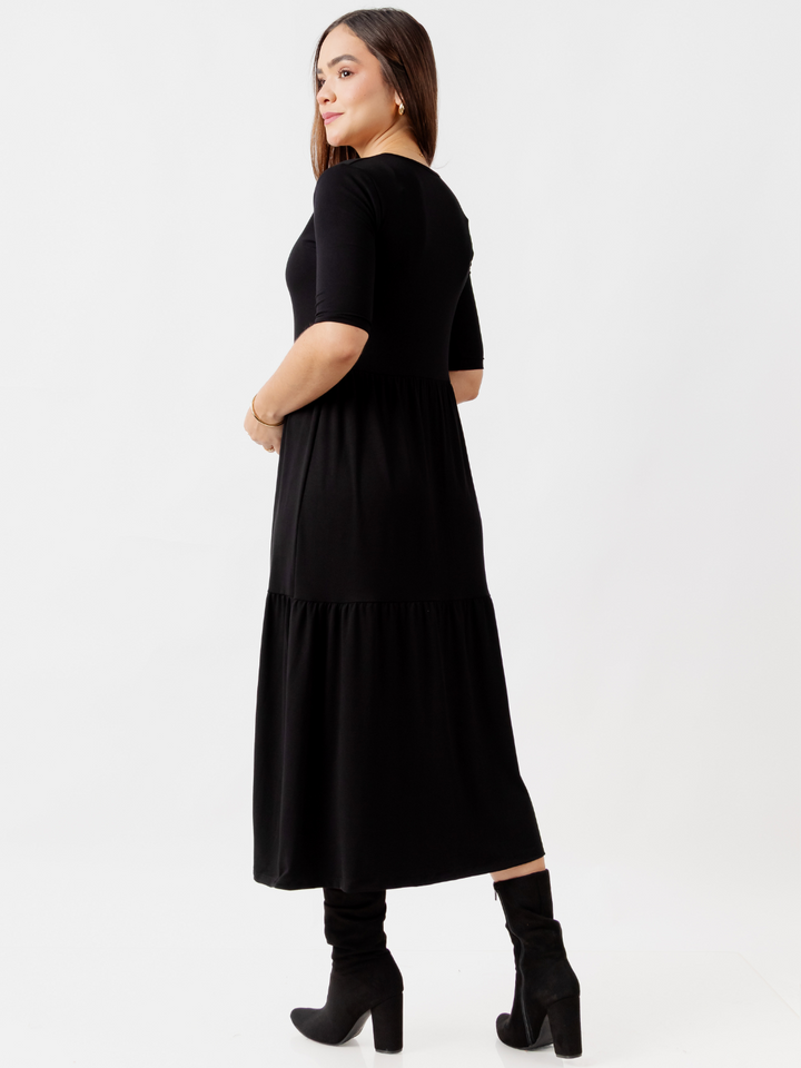 VESTIDO CON MANGA 3/4 ROSITA NEGRO