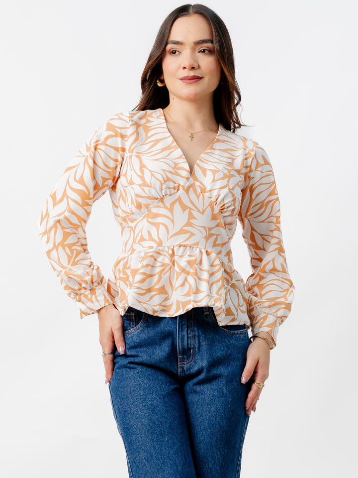 BLUSA PEPLUM MANGA LARGA BEATRIZ DURAZNO