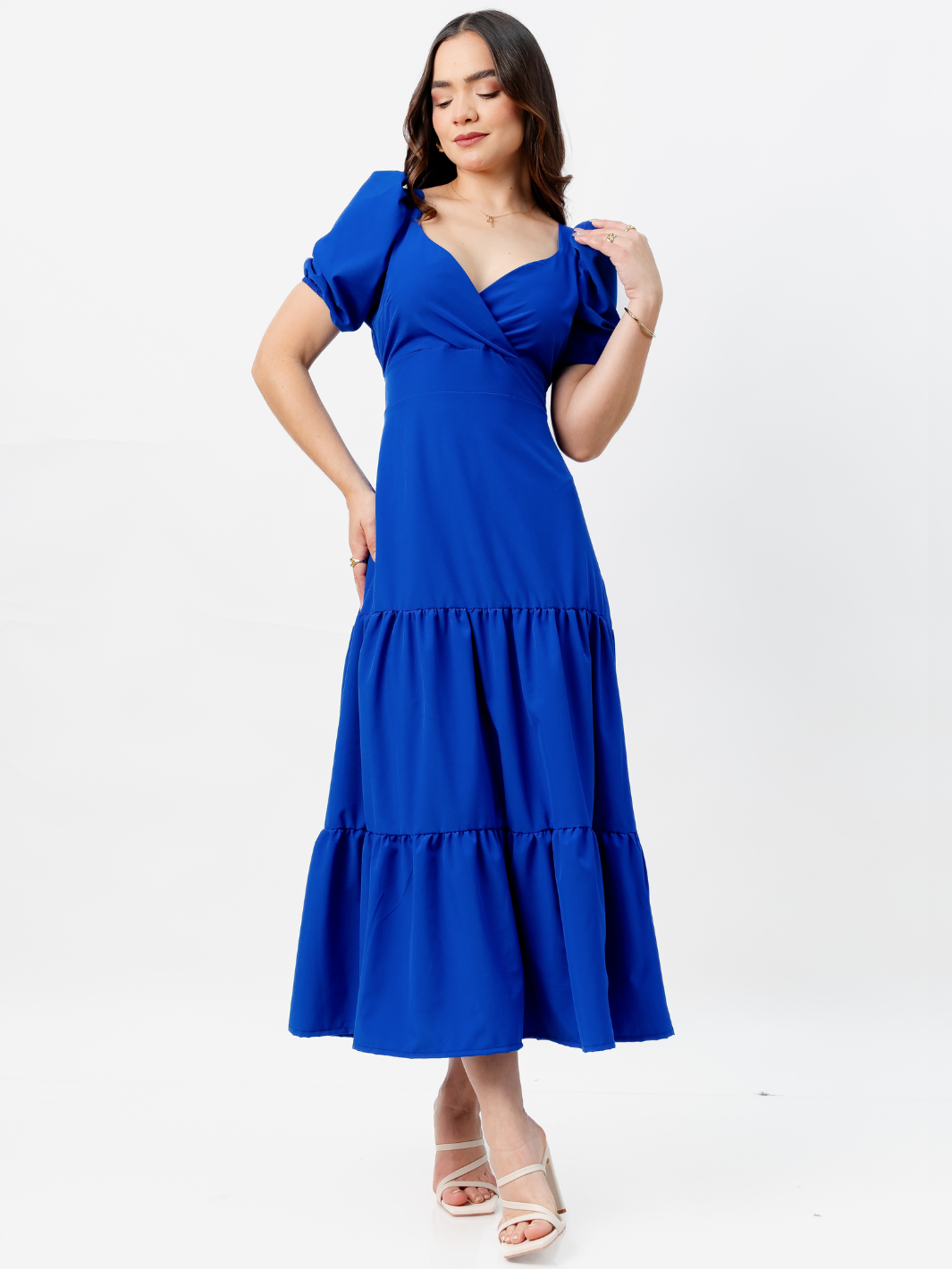 VESTIDO CASUAL LARGO CON LAZO TILZA AZULINO