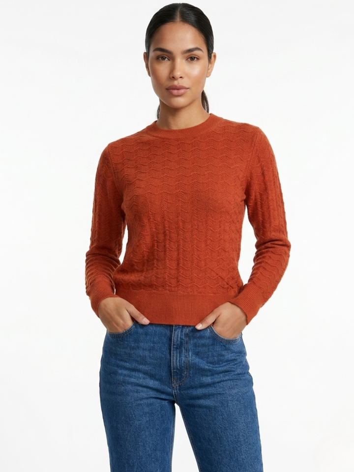 CHOMPA TEJIDA CON CUELLO REDONDO GLORIA RUST