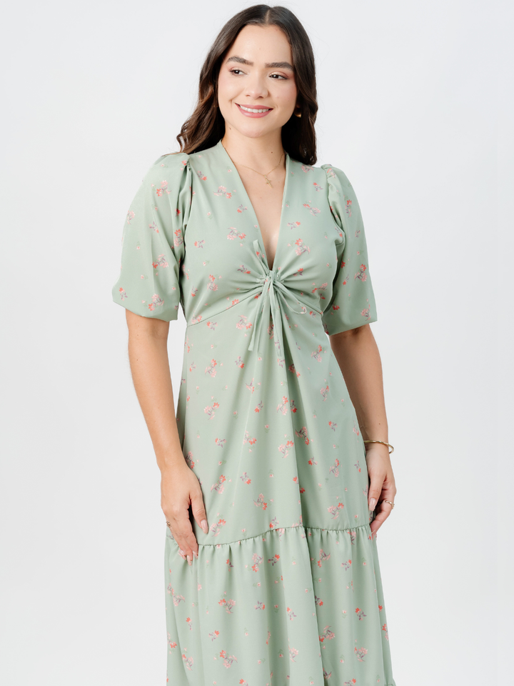 VESTIDO CASUAL LARGO TIZIANA VERDE FLOREADO