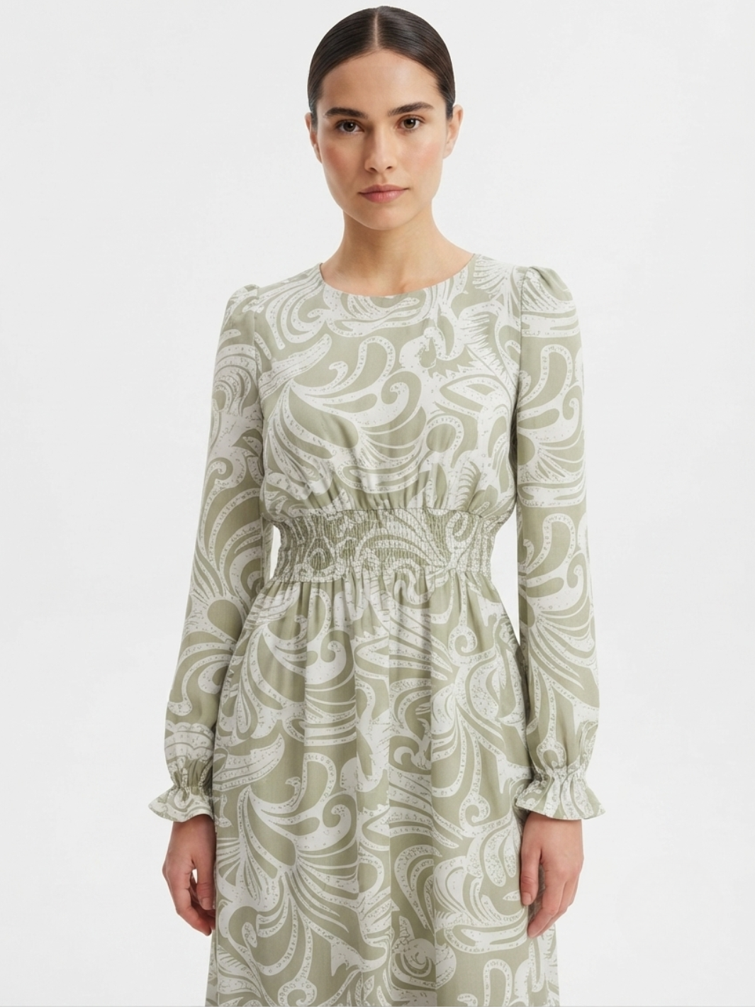 VESTIDO CASUAL MANGA LARGA SUMI VERDE FLOREADO