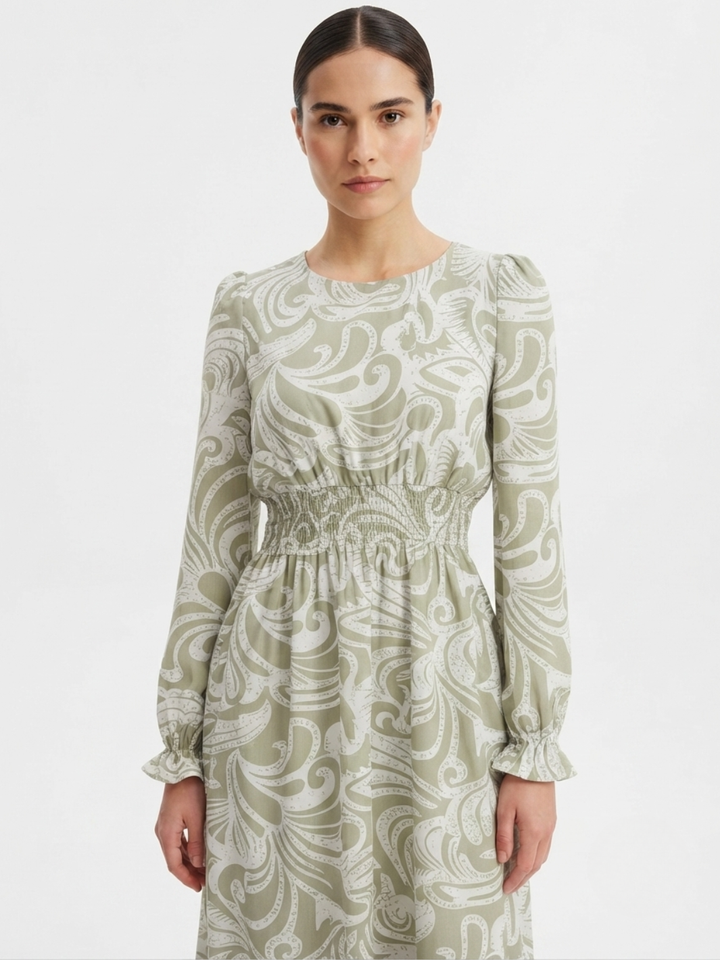 VESTIDO CASUAL MANGA LARGA SUMI VERDE FLOREADO